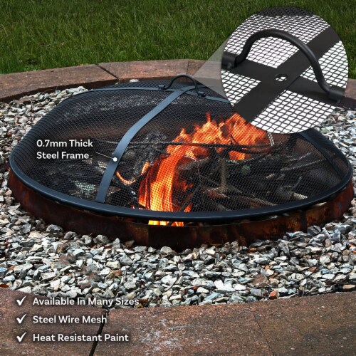 Sunnydaze 30 in Steel Round Fire Pit Spark Screen, 7.5