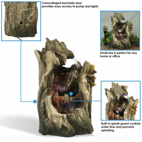 Sunnydaze Cascading Caves Waterfall Water Tabletop Fountain Feature w/ LED - 14 Perspective: back