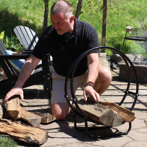 Sunnydaze 24 in Black Powder Coated Steel Firewood Log Hoop Rack