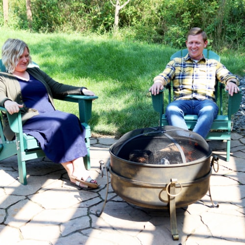Sunnydaze 24 in Cauldron Steel Fire Pit with Spark Screen, Poker, and Grate Perspective: back