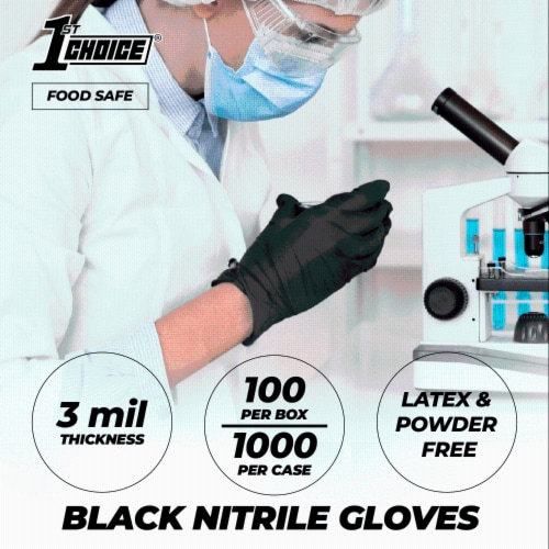 1st Choice Black Nitrile Disposable Exam Gloves, 3 Mil, Large, 100 Perspective: back