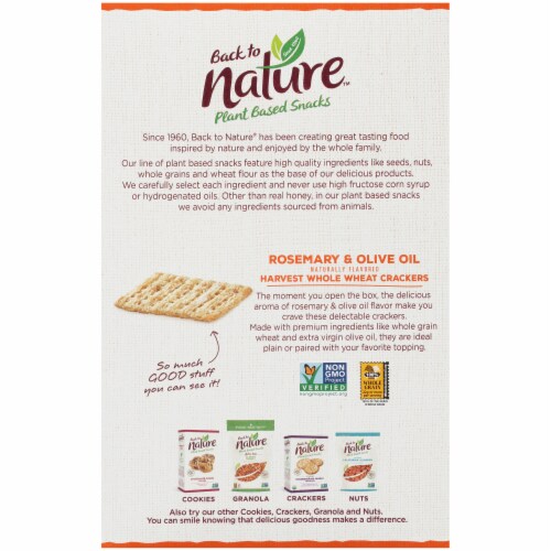 Back to Nature Rosemary & Olive Oil Harvest Whole Wheat Crackers Box Perspective: back