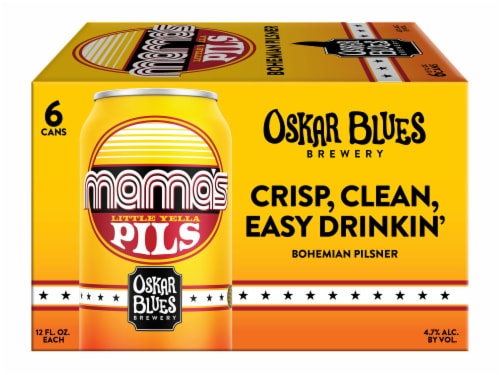 Oskar Blues Mama's Little Yella Pils Bohemian Pilsner Craft Beer Perspective: back