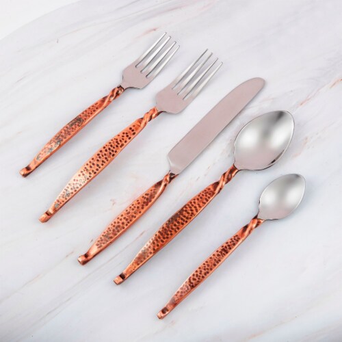 Mirror Polished Hammered Silverware Set - Dinner Knife, Fork