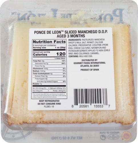 Ponce De Leon™ Sliced Manchego Sheep's Milk Cheese Perspective: back