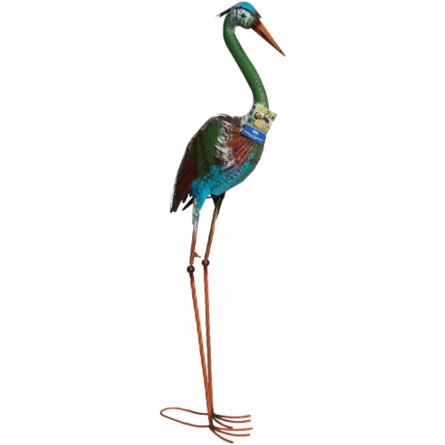 Alpine 40 In. H. Rustic Metal Standing Crane Lawn Statue HEH208 Perspective: back