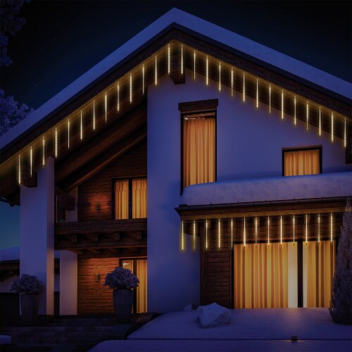 Alpine Warm White 540-Bulb Chasing LED Hanging Icicle Light Set COR134WW-10 Perspective: back