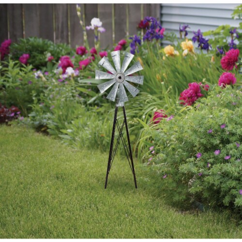 Alpine 24 In. H. Rustic Bronze & Silver Iron Mini Windmill JUM368 Perspective: back