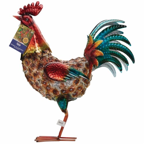 Alpine 16 In. H. Glossy Iron Rooster Lawn Statue HEH466 Perspective: back