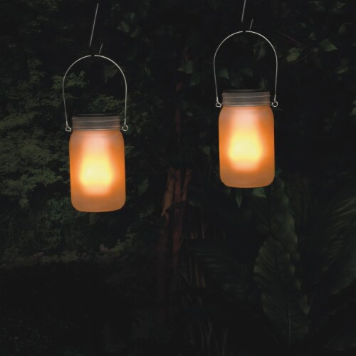 Alpine 4 In. Dia. Dancing Flame LED Solar Glass Jar Patio Lantern (Set of 2) Perspective: back