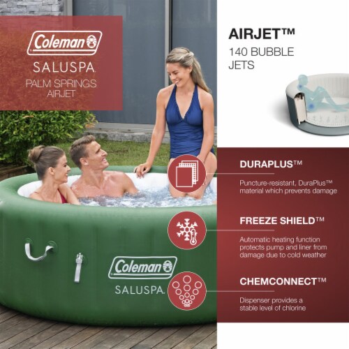 Coleman SaluSpa 6 Person Round Portable Inflatable Outdoor Hot Tub Spa, Green Perspective: back