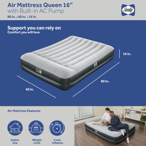 Sealy 94052E-BW 16 Inch Inflatable Mattress Queen w/ Built-In AC Air Pump, 1 Piece - Smith's Food and Drug