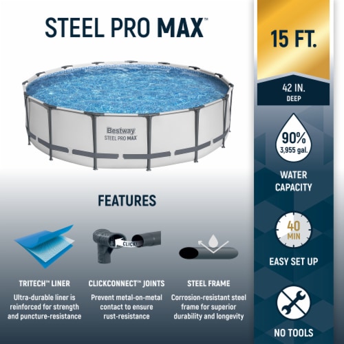 Bestway Steel Pro MAX 15'x42 Round Above Ground Swimming Pool with Pump & Cover Perspective: back