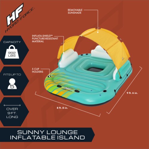 Bestway Hydro-Force Sunny Lounger 5 Person Inflatable Island Floating Water Raft Perspective: back