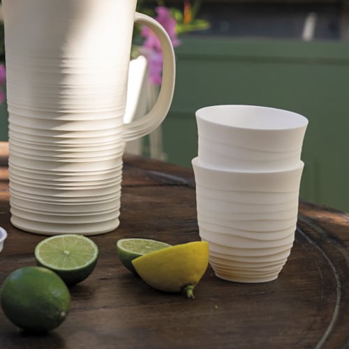 Guzzini low tumbler 350cc made by recycling  disposable water bottles Perspective: back