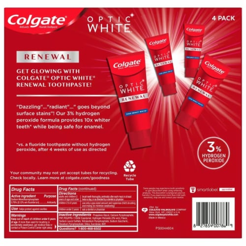 Colgate Optic White Renewal Whitening Toothpaste, 4.1 Ounce (Pack Of 4) Perspective: back