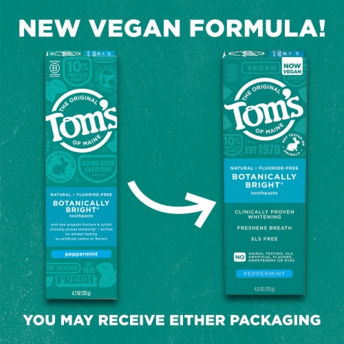Tom’s of Maine Botanically Bright Toothpaste Fluoride Free in Peppermint Perspective: back