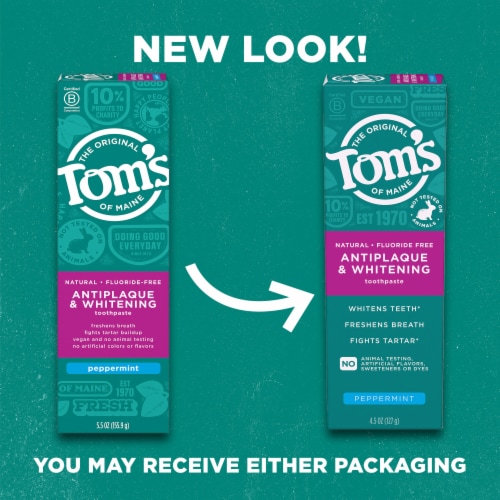 Tom’s of Maine Toothpaste Fluoride Free with Antiplaque & Whitening Peppermint Flavor Perspective: back