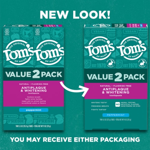 Tom’s of Maine Toothpaste Value Pack Fluoride Free with Antiplaque & Whitening Perspective: back