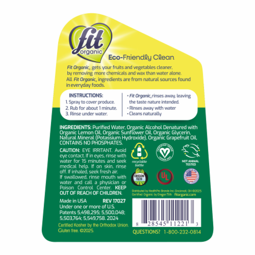 Fit Organic® Fruit & Vegetable Wash Perspective: back