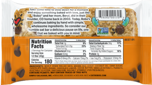 Bobo's® Gluten Free Peanut Butter Chocolate Chip Oat Bar Perspective: back