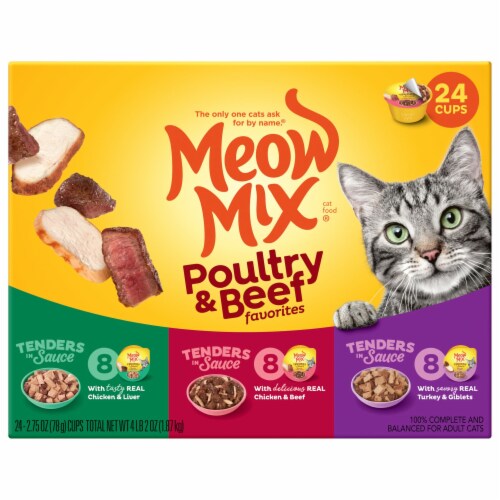 Meow Mix Tenders in Sauce Wet Cat Food Variety Pack With Poultry & Beef Favorites Perspective: back