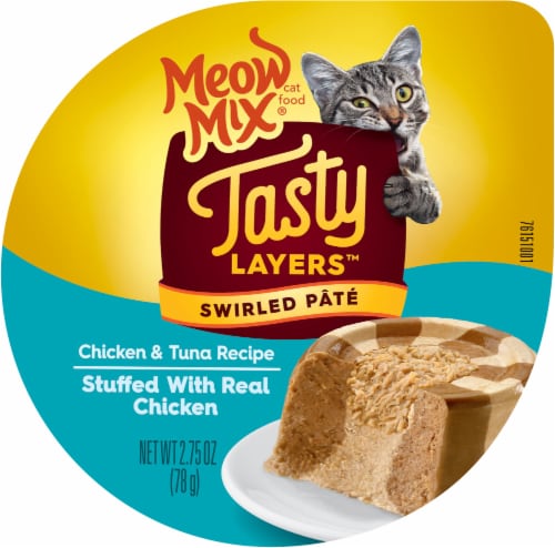 Meow Mix Tasty Layers Swirled Pate Cat Food 2.75 oz Cup Perspective: back