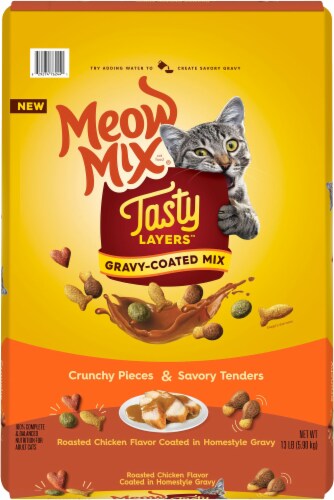 Meow Mix Tasty Layers Dry Cat Food, Roasted Chicken Flavor Coated in Homestyle Gravy, 13 lb Bag Perspective: back