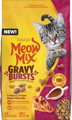 Meow Mix Gravy Bursts Savory Chicken Flavor Mix with Gravy Filled Pieces, Dry Cat Food, 3 Pound Bag Perspective: back