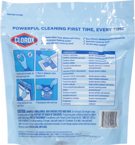 Clorox™ Triple Action Fresh Scent Dishwasher Detergent Pacs Perspective: back