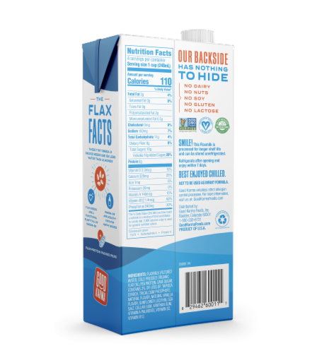Good Karma Foods Omega 3 + Protein Vanilla Lightly Sweetened Flaxmilk Perspective: back
