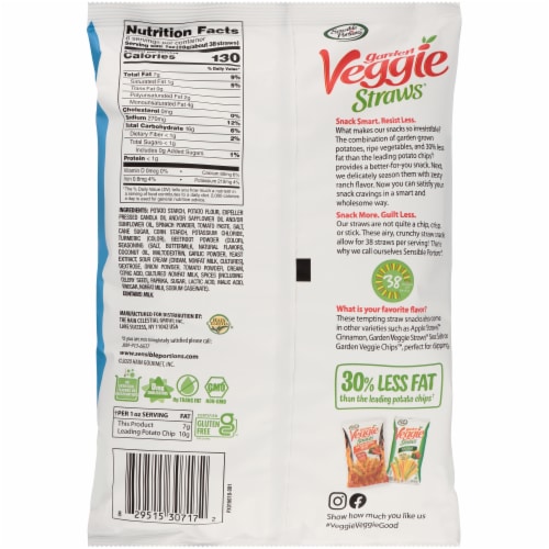 Sensible Portions Garden Veggie Straws Zesty Ranch Vegetable and Potato Snacks Perspective: back