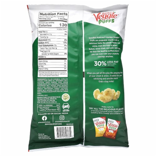 Sensible Portions Sour Cream & Onion Veggie Puffs Baked Corn Puffs Perspective: back