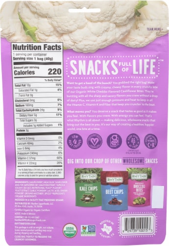 Rhythm® Organic White Cheddar Flavor Cauliflower Bites Perspective: back
