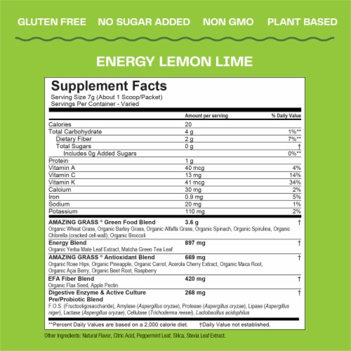 Amazing Grass Energy Lemon Lime Greens Blend Powder 7g Perspective: back