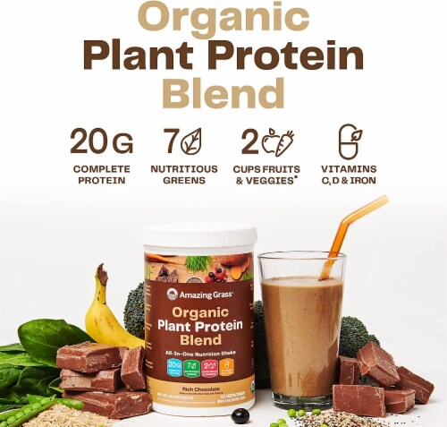 Amazing Grass Organic Plant Protein Blend: Vegan Rich Chocolate Protein Powder Perspective: back