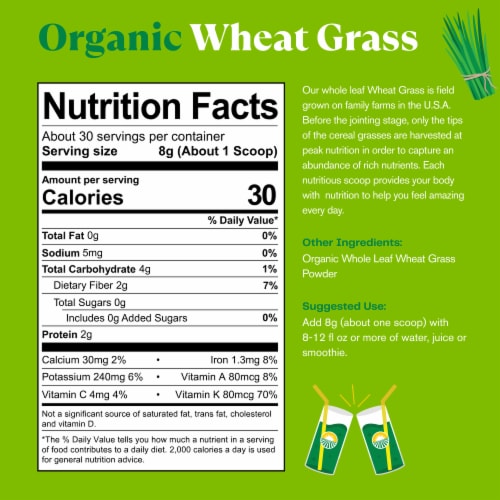 Amazing Grass Organic Wheat Grass Dietary Supplement Powder 8g Perspective: back