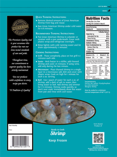 Great American Seafood Raw Peeled & Deveined Tail Off White Shrimp Perspective: back