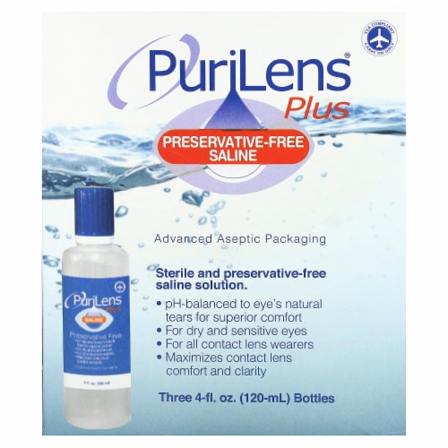 Purilens Plus Preservative Free Saline 3 Bottles 4 fl oz (120 ml
