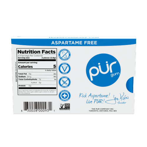 Pur® Peppermint Sugar-Free Gum Pack Perspective: back