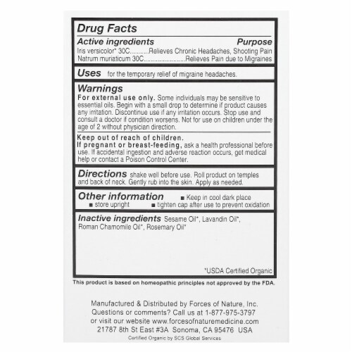 Forces Of Nature Certified Organic Medicine Migraine Rollerball Applicator-4 ML-Pack of 3 Perspective: back