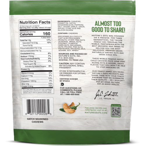 Nature's Eats® Hatch Chile Gourmet Premium Seasoned Cashews Perspective: back