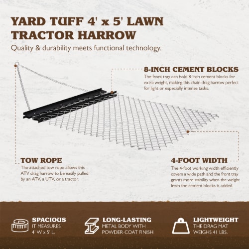 Yard Tuff 5 x 4 Foot Steel Durable Chain Rake Field Leveling ATV Drag Harrow Perspective: back