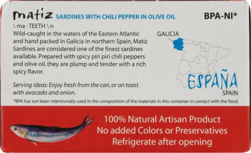 Matiz Spicy Wild Sardines with Chili Peppers in Olive Oil Perspective: back