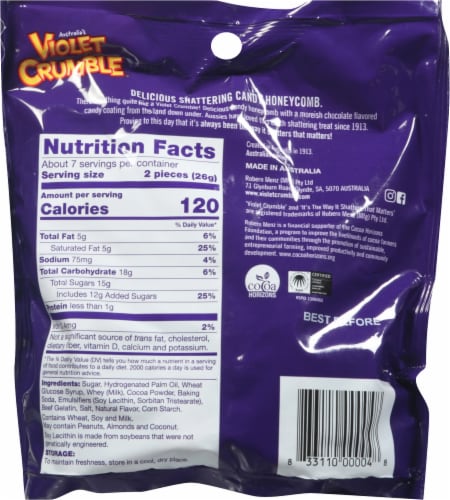 Nestle Violet Crumble® Honeycomb Milk Chocolate Cubes Perspective: back