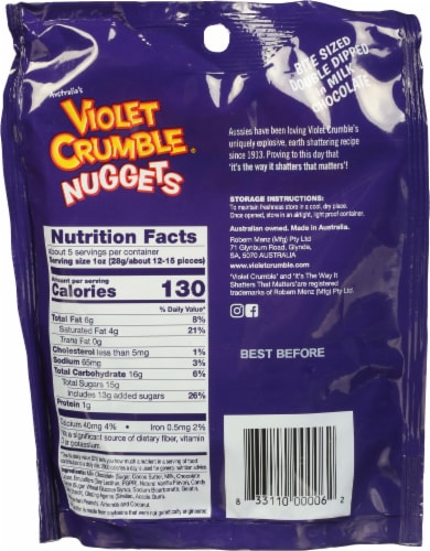 Violet Crumble® Nuggets Candy Bag Perspective: back