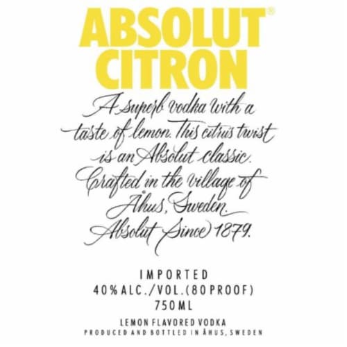 Absolut Vodka Citron Vodka Perspective: back