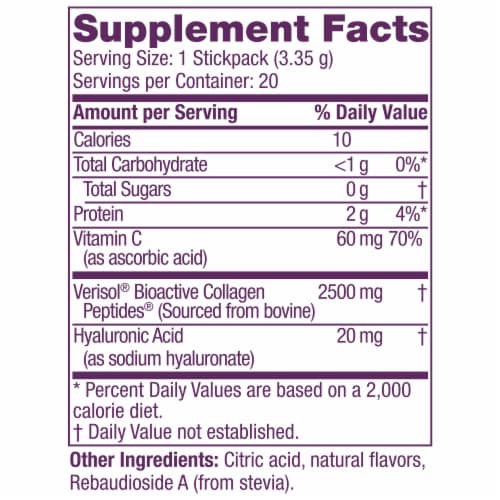 Reserveage Nutrition Sour Apple Collagen Candy Dietary Supplement Sticks Perspective: back