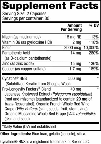 Reserveage Beauty Grape Keratin Hair Booster Gummies Perspective: back