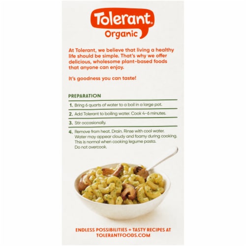 Tolerant Food Organic Green Lentil Pasta Simply Legumes™ Gluten Free Elbow Macaroni Perspective: back